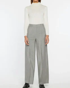 Galeries Lafayette Pantalons|Pantalon large et fluide imprimé pied-de-poule bleu