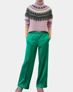 Marc O'Polo Pantalons|Pantalon large pinces taille élastique vert