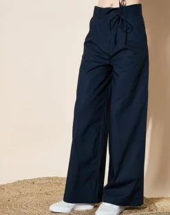 Galeries Lafayette Pantalons|Pantalon paperbag en Coton Gregoria bleu marine