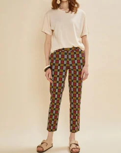 Chloé Stora Pantalons|Pantalon Priscille imprimé bordeaux/jaune/noir