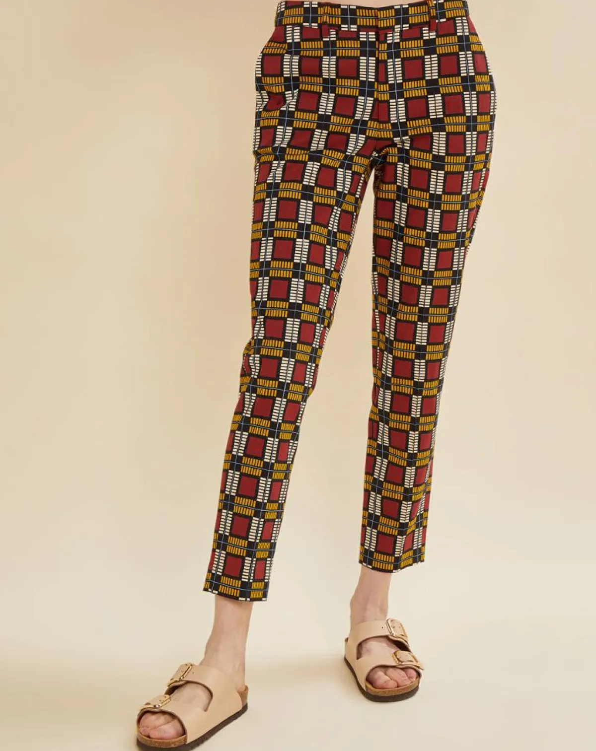 Chloé Stora Pantalons|Pantalon Priscille imprimé bordeaux/jaune/noir