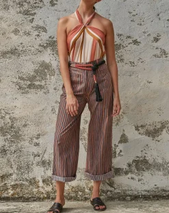 Mare di Latte Pantalons|Pantalon Santa Fe rayé rose/bleu