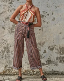 Mare di Latte Pantalons|Pantalon Santa Fe rayé rose/bleu