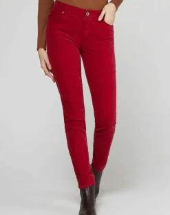 Marc O'Polo Pantalons|Pantalon slim en Velours fin Alby rouge foncé