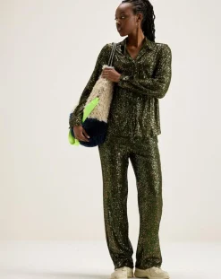 Bellerose Pantalons|Pantalon taille haute en sequins Vanda moss
