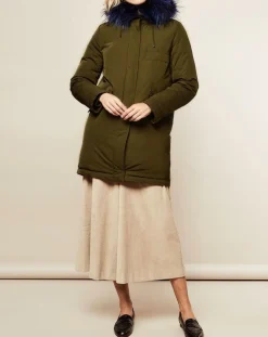 Lou Andrea Manteaux|Parka avec intérieur en Fourrure de Lapin Olivia kaki/bleu