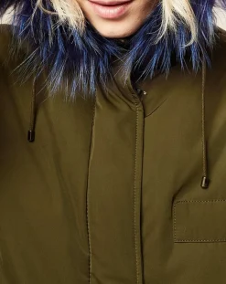 Lou Andrea Manteaux|Parka avec intérieur en Fourrure de Lapin Olivia kaki/bleu