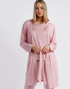 Admas Lingerie, Nuit|Peignoir maille satinée à bandes pétale