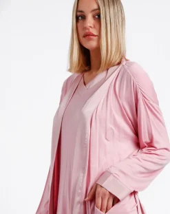 Admas Lingerie, Nuit|Peignoir maille satinée à bandes pétale