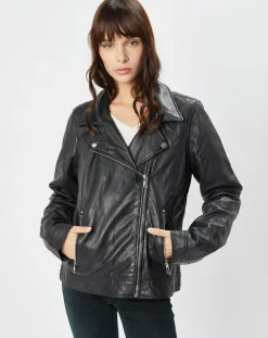 Chyston Vestes, Blousons|Perfecto en Cuir Afida noir