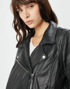 Chyston Vestes, Blousons|Perfecto en Cuir Afida noir