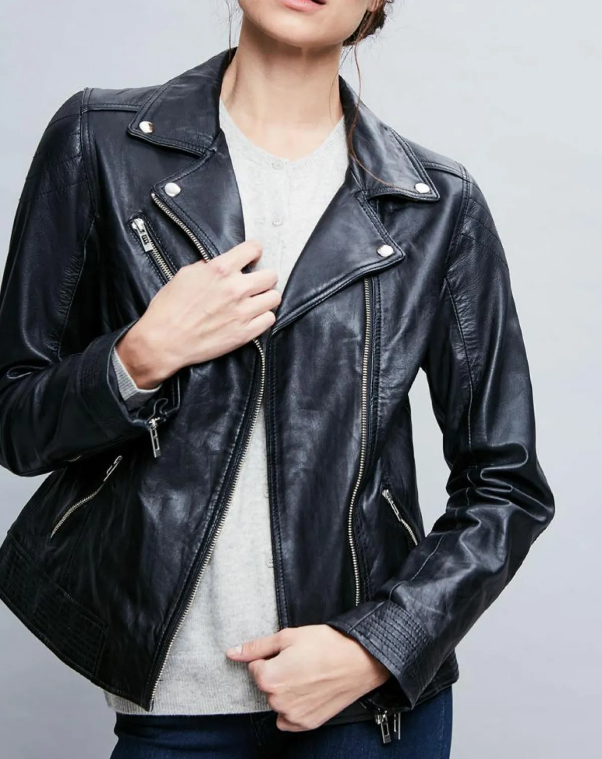 Chyston Vestes, Blousons|Perfecto en Cuir Alexine noir