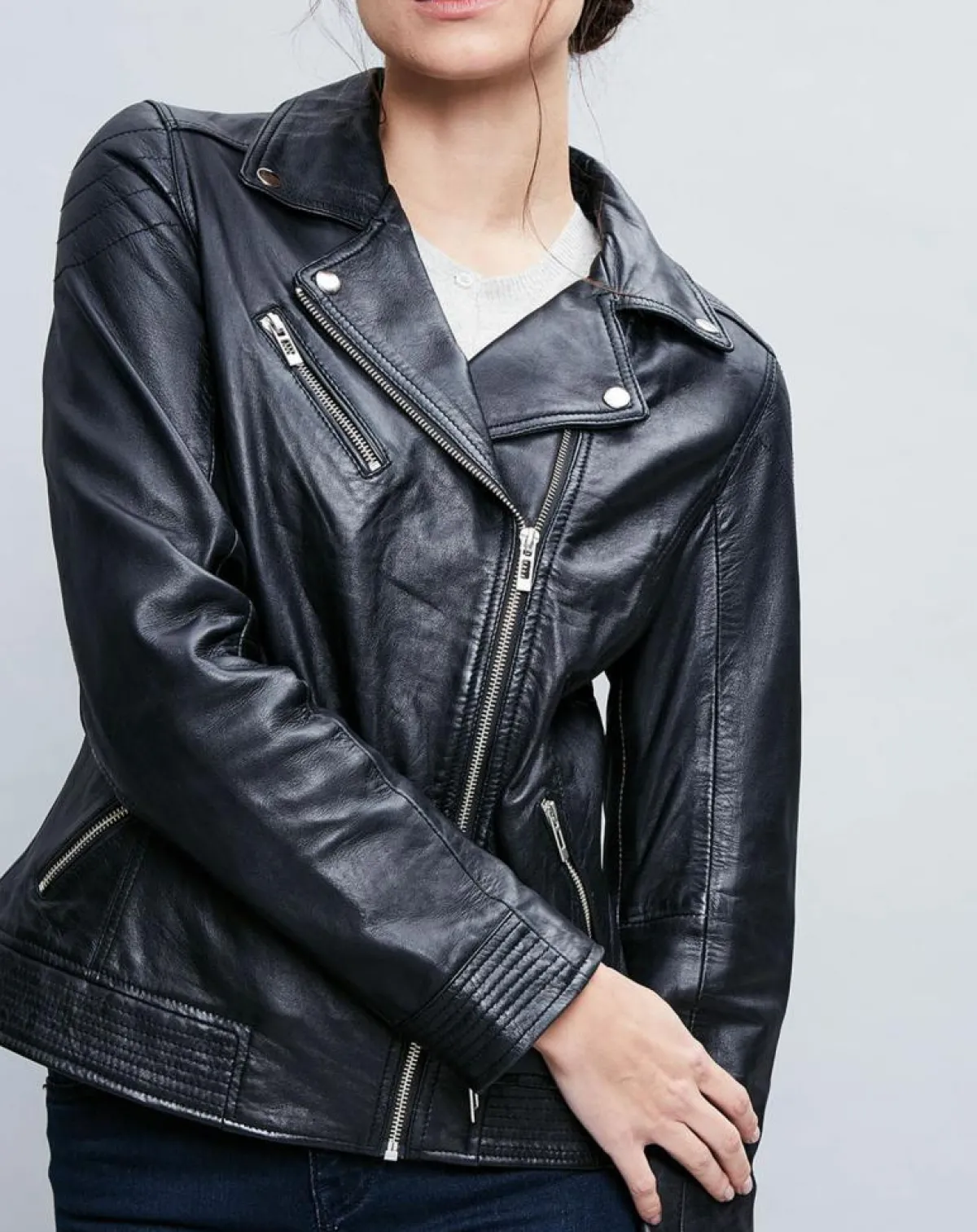 Chyston Vestes, Blousons|Perfecto en Cuir Alexine noir