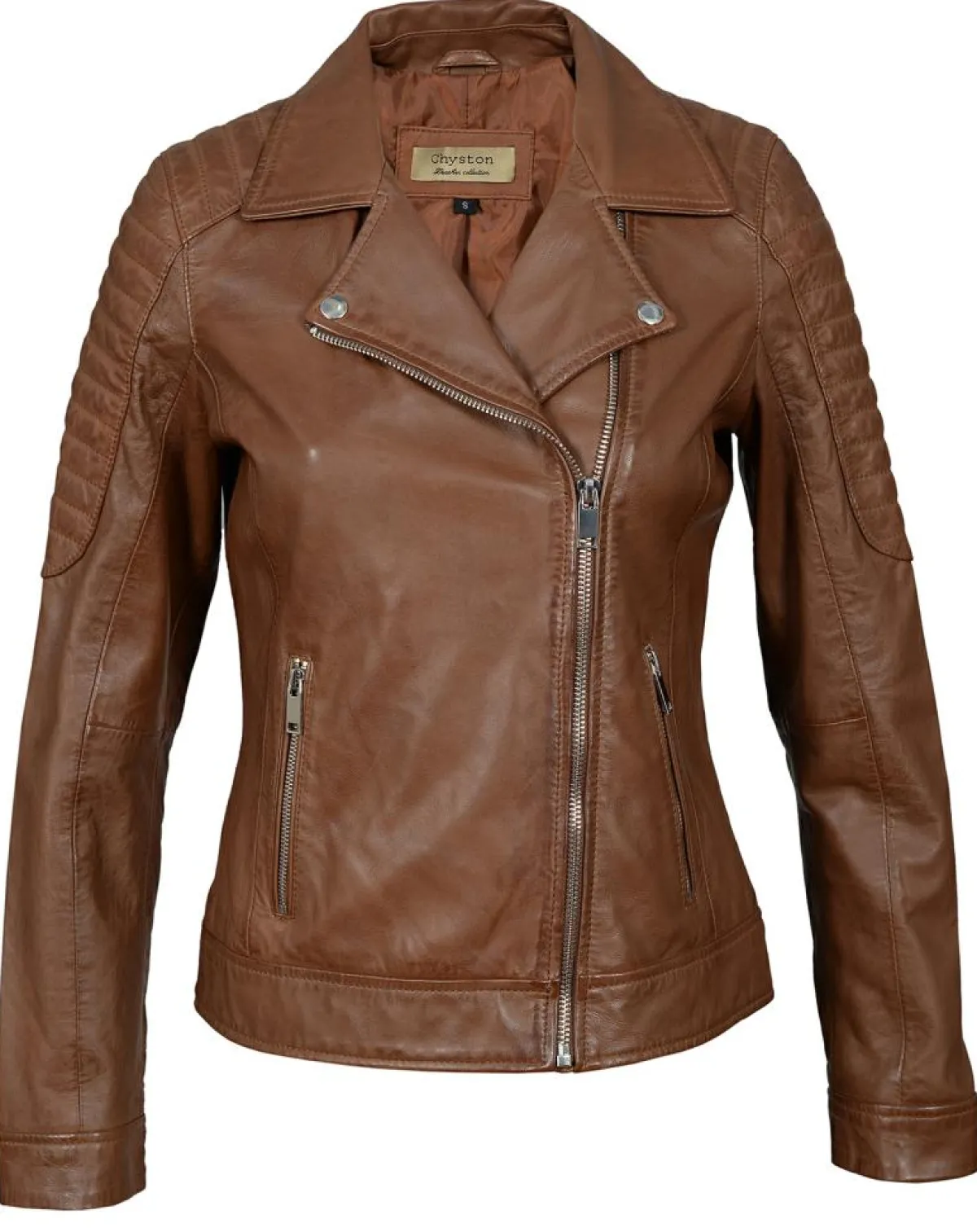 Chyston Vestes, Blousons|Perfecto en Cuir Brithney cognac