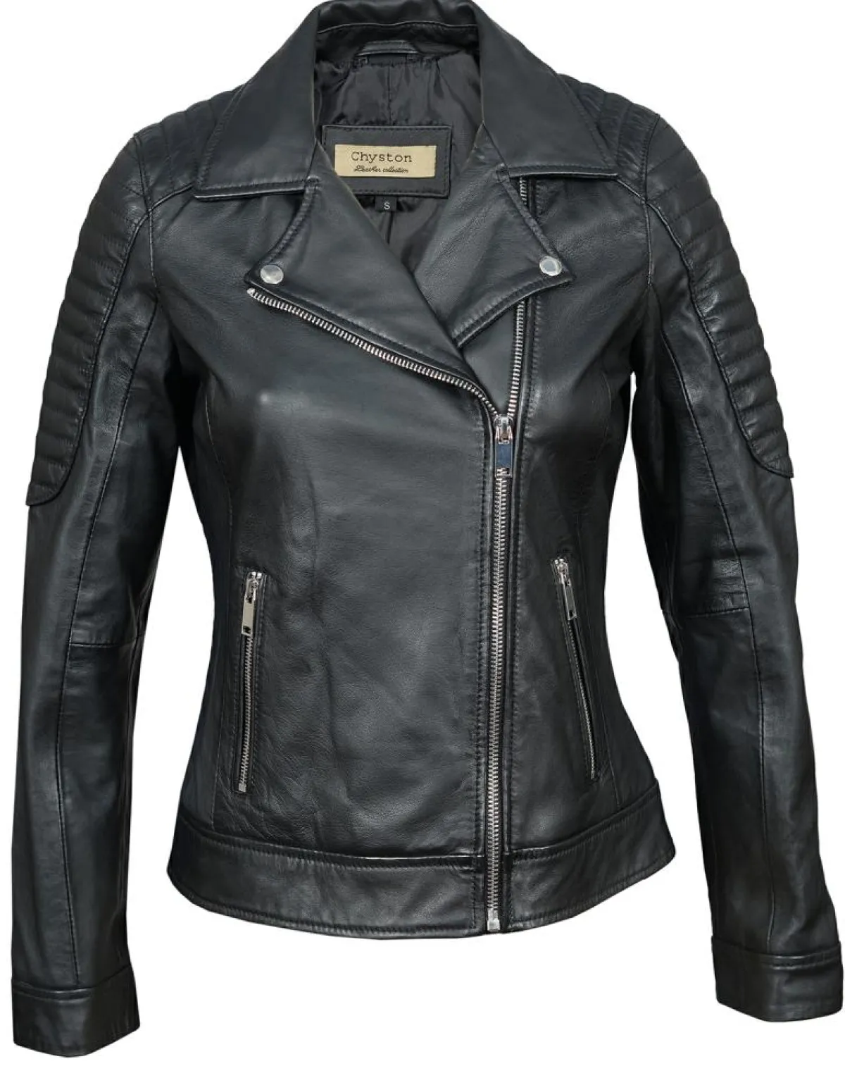 Chyston Vestes, Blousons|Perfecto en Cuir Brithney noir