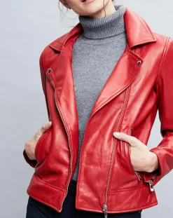 Chyston Vestes, Blousons|Perfecto en Cuir Deborah rouge