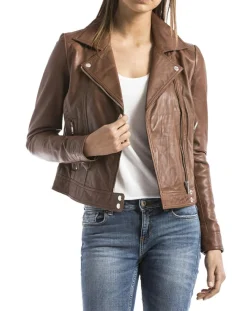 Blue Wellford Vestes, Blousons|Perfecto en Cuir Loire cognac