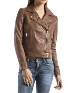 Blue Wellford Vestes, Blousons|Perfecto en Cuir Loire cognac