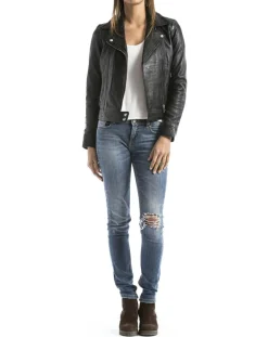 Blue Wellford Vestes, Blousons|Perfecto en Cuir Loire noir