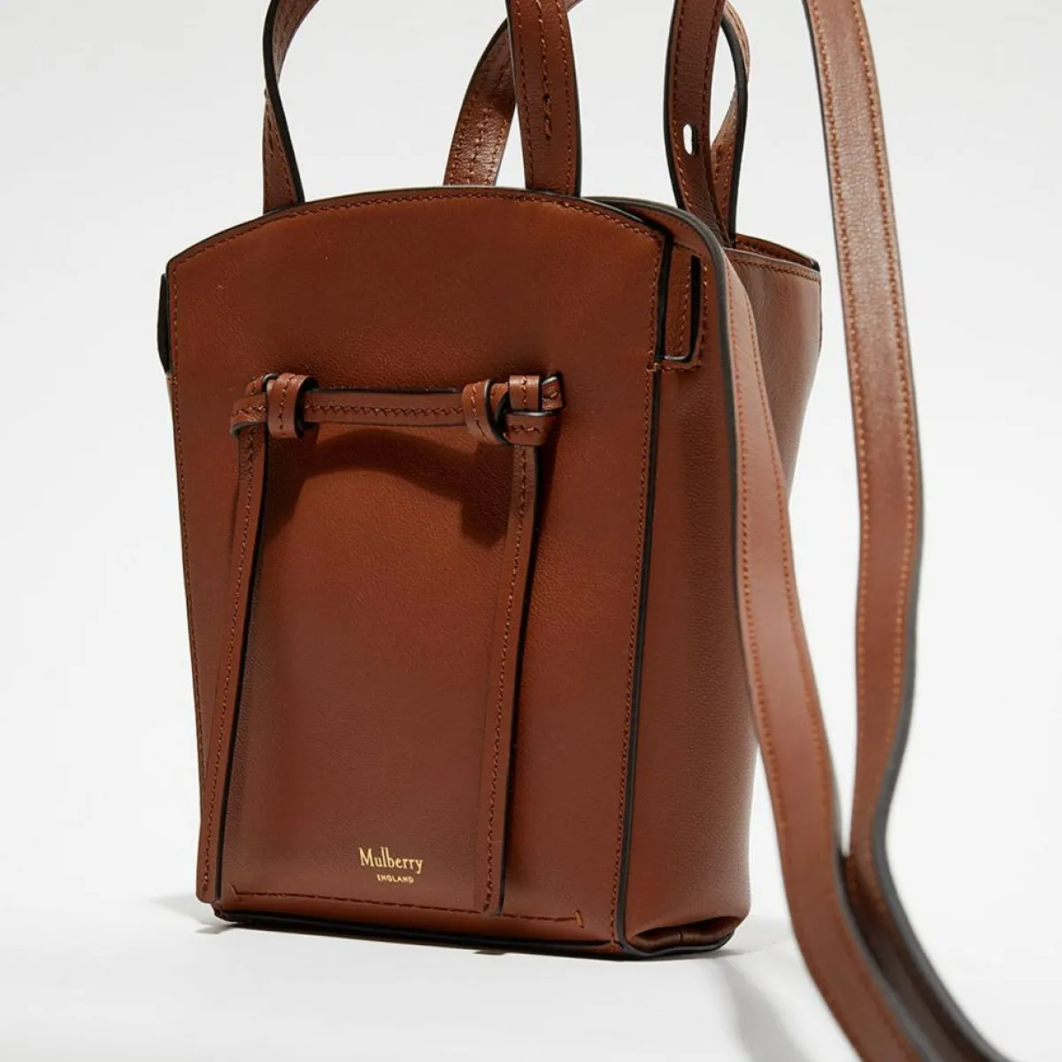 Mulberry Sacs|Petit sac à main en Cuir Mini Clovelly chêne brillant - 16x18x7 cm