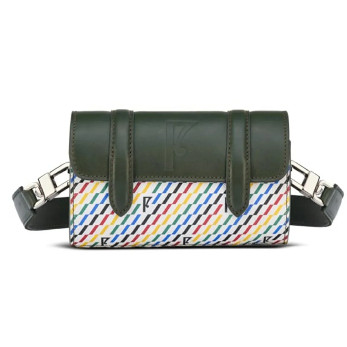 Maison Faret Sacs|Petit Sac Cyclo en Toile enduite & Cuir multicolore - 10x17x4.5 cm