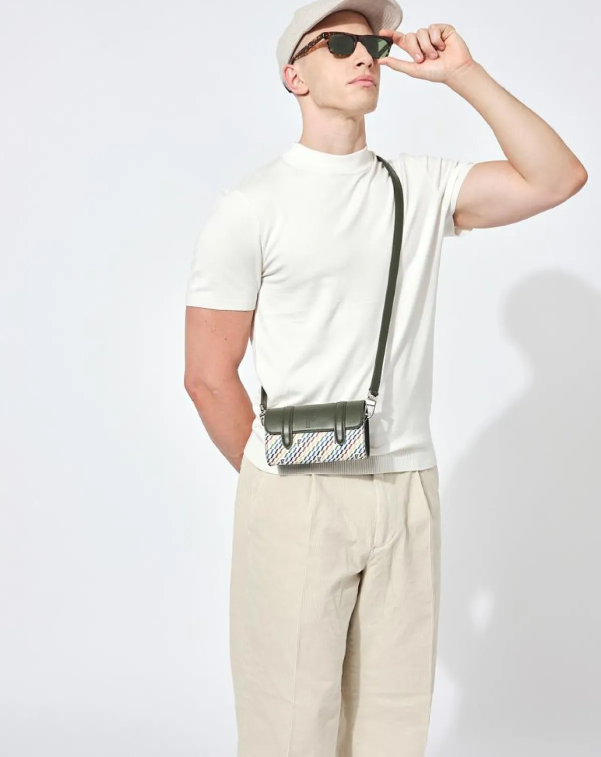 Maison Faret Sacs|Petit Sac Cyclo en Toile enduite & Cuir multicolore - 10x17x4.5 cm