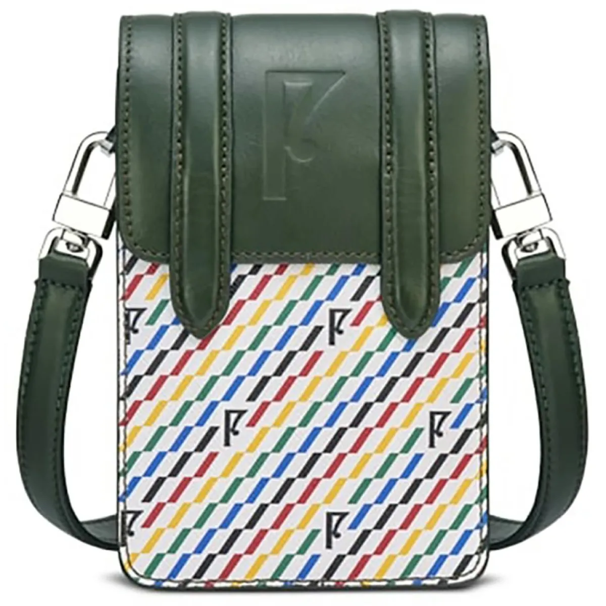 Maison Faret Sacs|Petit Sac en Toile enduite & Cuir Arguin noir/multicolore - 18x11.5x3 cm