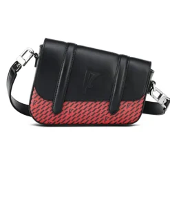 Maison Faret Sacs|Petit Sac en Toile enduite & Cuir Bordeaux rouge/noir - 14x19x4.5 cm