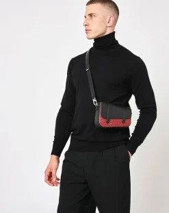 Maison Faret Sacs|Petit Sac en Toile enduite & Cuir Bordeaux rouge/noir - 14x19x4.5 cm