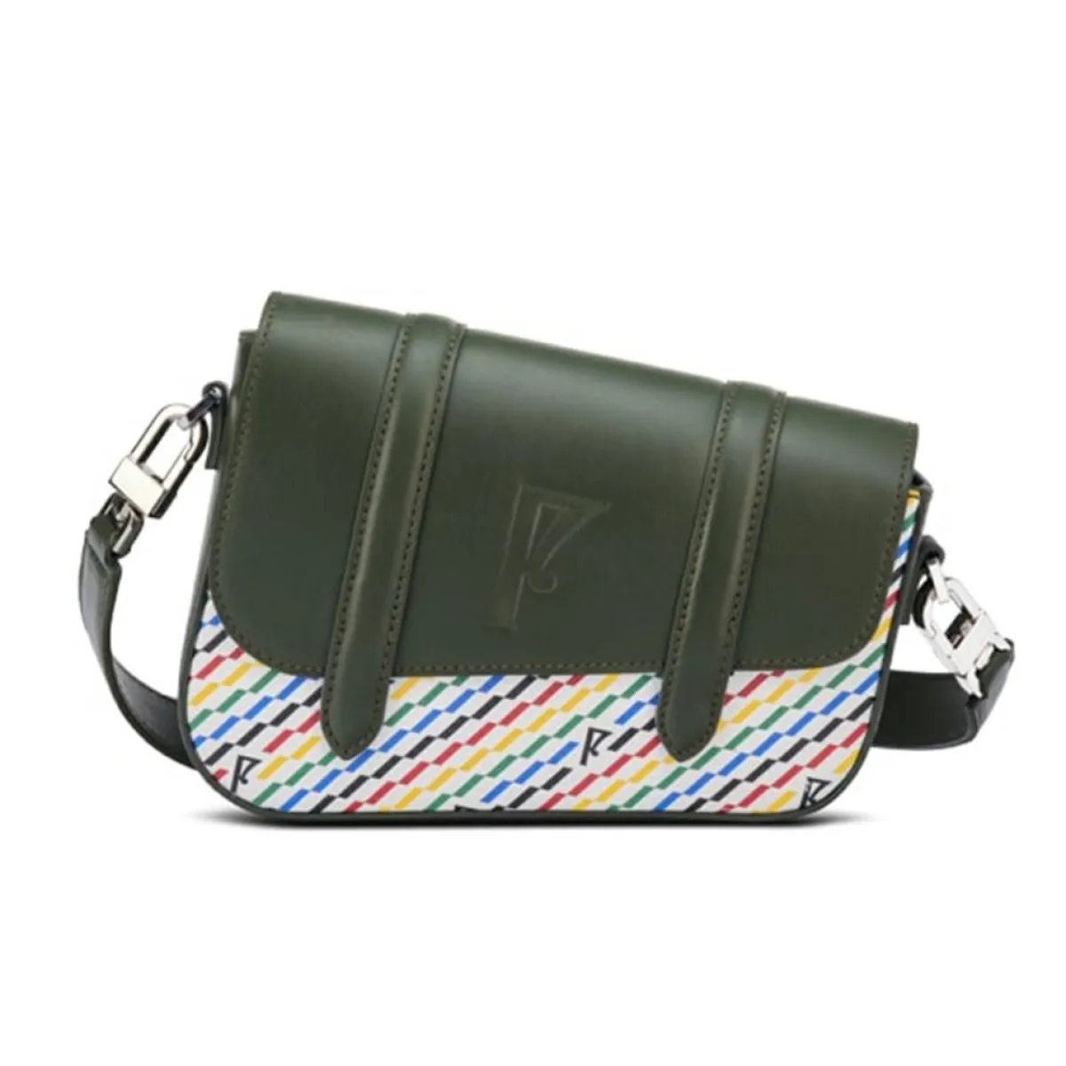 Maison Faret Sacs|Petit Sac en Toile enduite & Cuir Bordeaux noir/multicolore - 14x19x4.5 cm