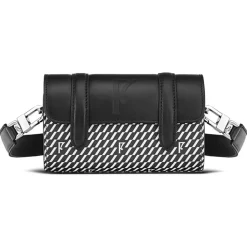 Maison Faret Sacs|Petit Sac en Toile enduite & Cuir Cyclo noir/blanc - 10x17x4.5 cm