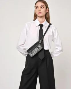 Maison Faret Sacs|Petit Sac en Toile enduite & Cuir Cyclo noir/blanc - 10x17x4.5 cm