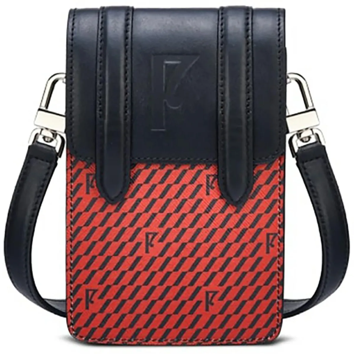Maison Faret Sacs|Petit Sac en Toile enduite & Cuir Arguin rouge/noir - 18x11.5x3 cm