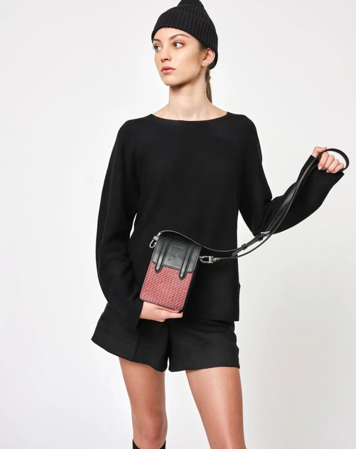 Maison Faret Sacs|Petit Sac en Toile enduite & Cuir Arguin rouge/noir - 18x11.5x3 cm