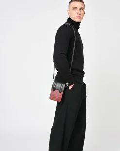 Maison Faret Sacs|Petit Sac en Toile enduite & Cuir Arguin rouge/noir - 18x11.5x3 cm