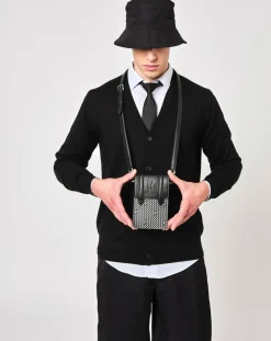 Maison Faret Sacs|Petit Sac en Toile enduite & Cuir Arguin noir/blanc - 18x11.5x3 cm