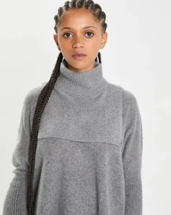 Cashmere Tribu Echarpes, Foulards|Plastron 100% Cachemire col montant en côtes Carla gris