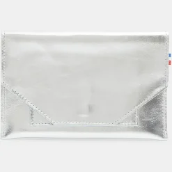Galeries Lafayette Pochettes|Pochette en Cuir Fred Mif argentée - 11x17x1 cm