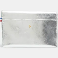 Galeries Lafayette Pochettes|Pochette en Cuir Fred Mif argentée - 11x17x1 cm
