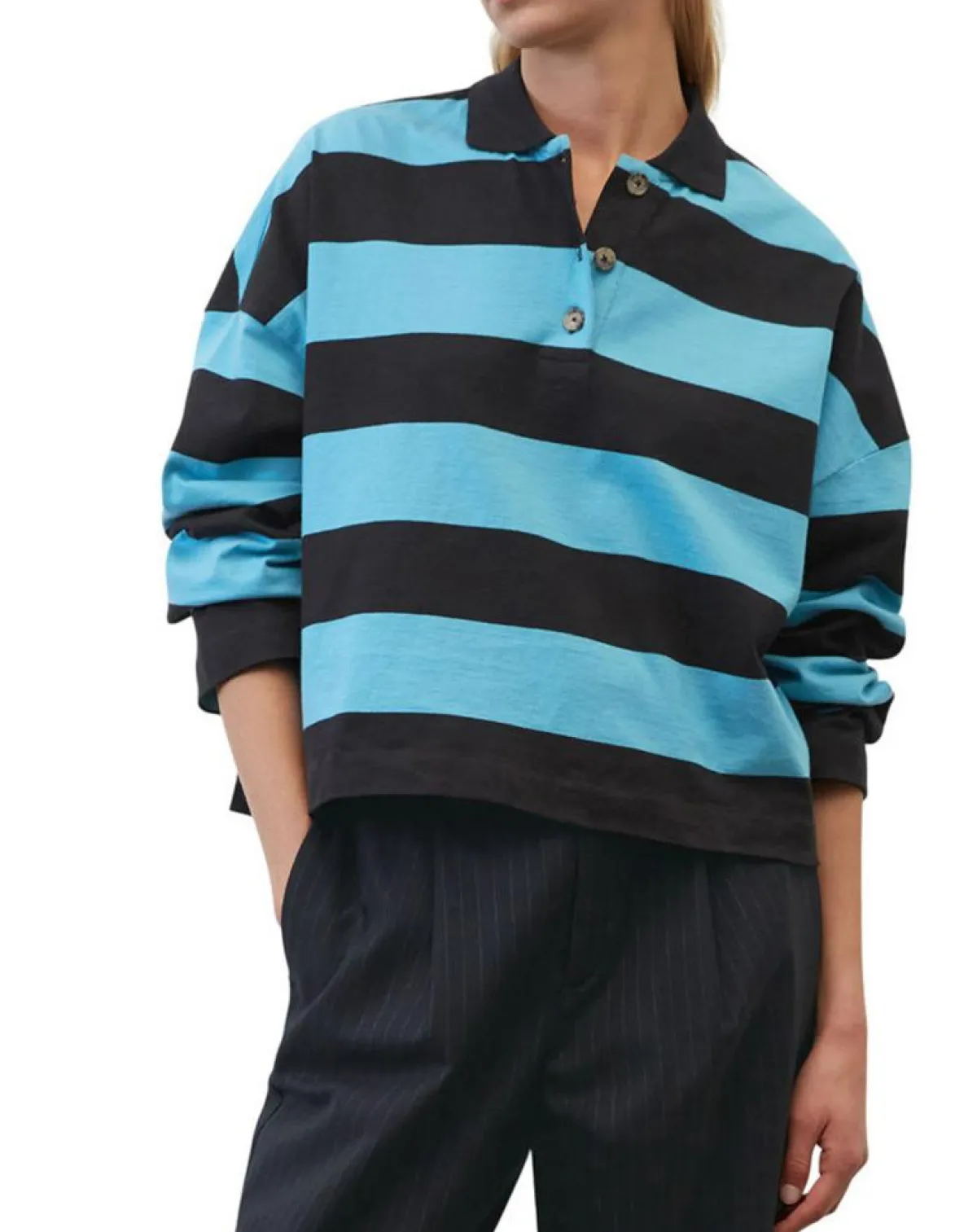 Marc O'Polo T-Shirts|Polo rayures rugby bleu/noir