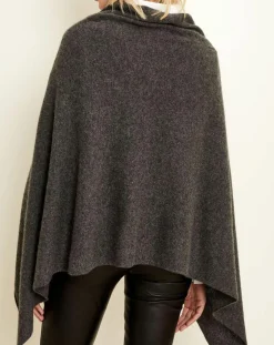 Uverny Pulls|Poncho 100% Cachemire 4 fils col V gris chiné foncé