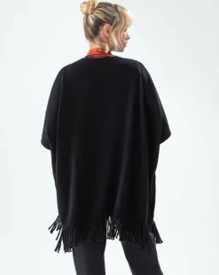 Indies Pulls|Poncho 100% Laine Claire noir