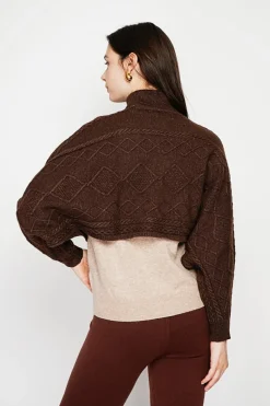 C&Jo Pulls|Poncho court col roulé café