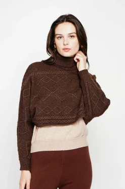 C&Jo Pulls|Poncho court col roulé café