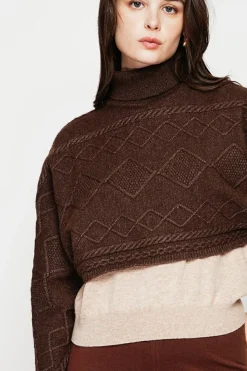 C&Jo Pulls|Poncho court col roulé café