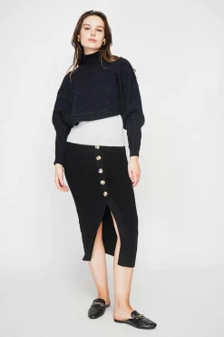 C&Jo Pulls|Poncho court col roulé noir