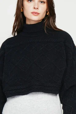 C&Jo Pulls|Poncho court col roulé noir