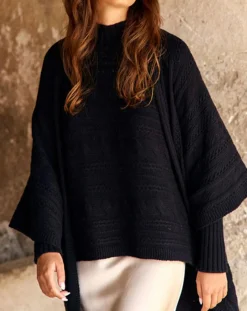 Lauren Vidal Gilets Et Cardigans|Poncho en Laine & Cachemire Roca noir