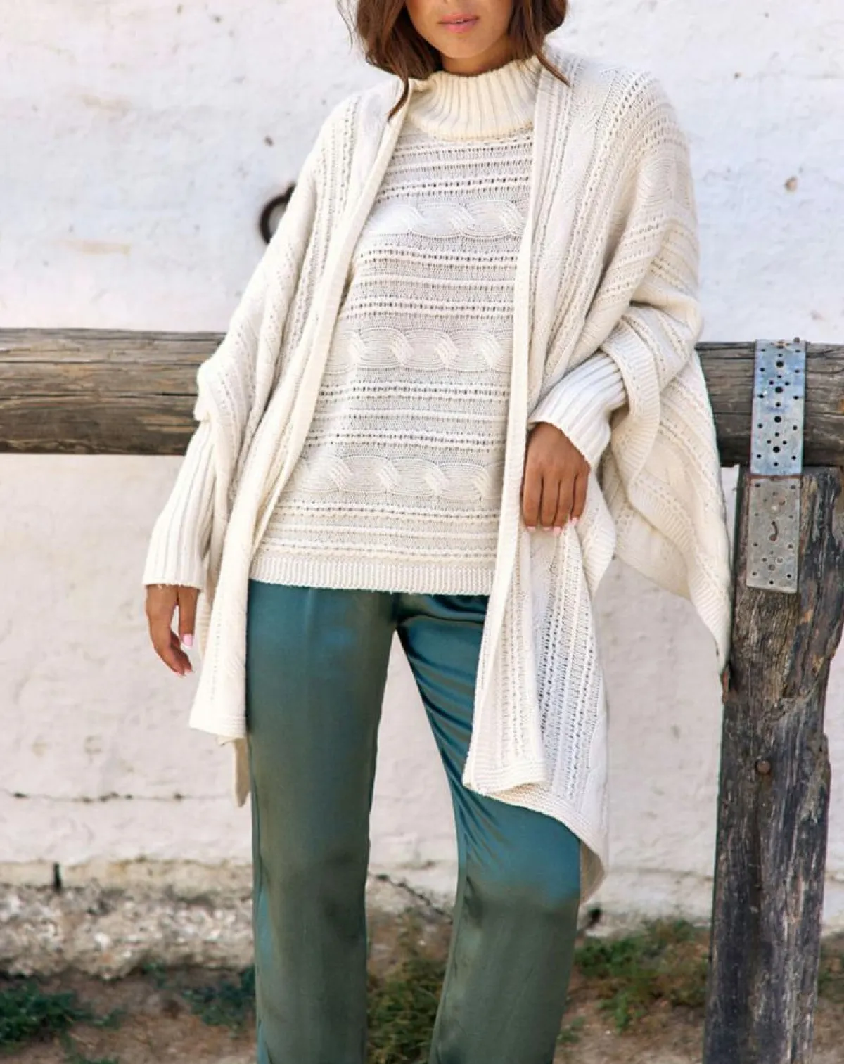 Lauren Vidal Gilets Et Cardigans|Poncho en Laine & Cachemire Roca crème