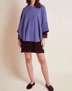 Le Chat Lingerie, Nuit|Poncho en Laine mélangée Etoffe bleu chiné/gris